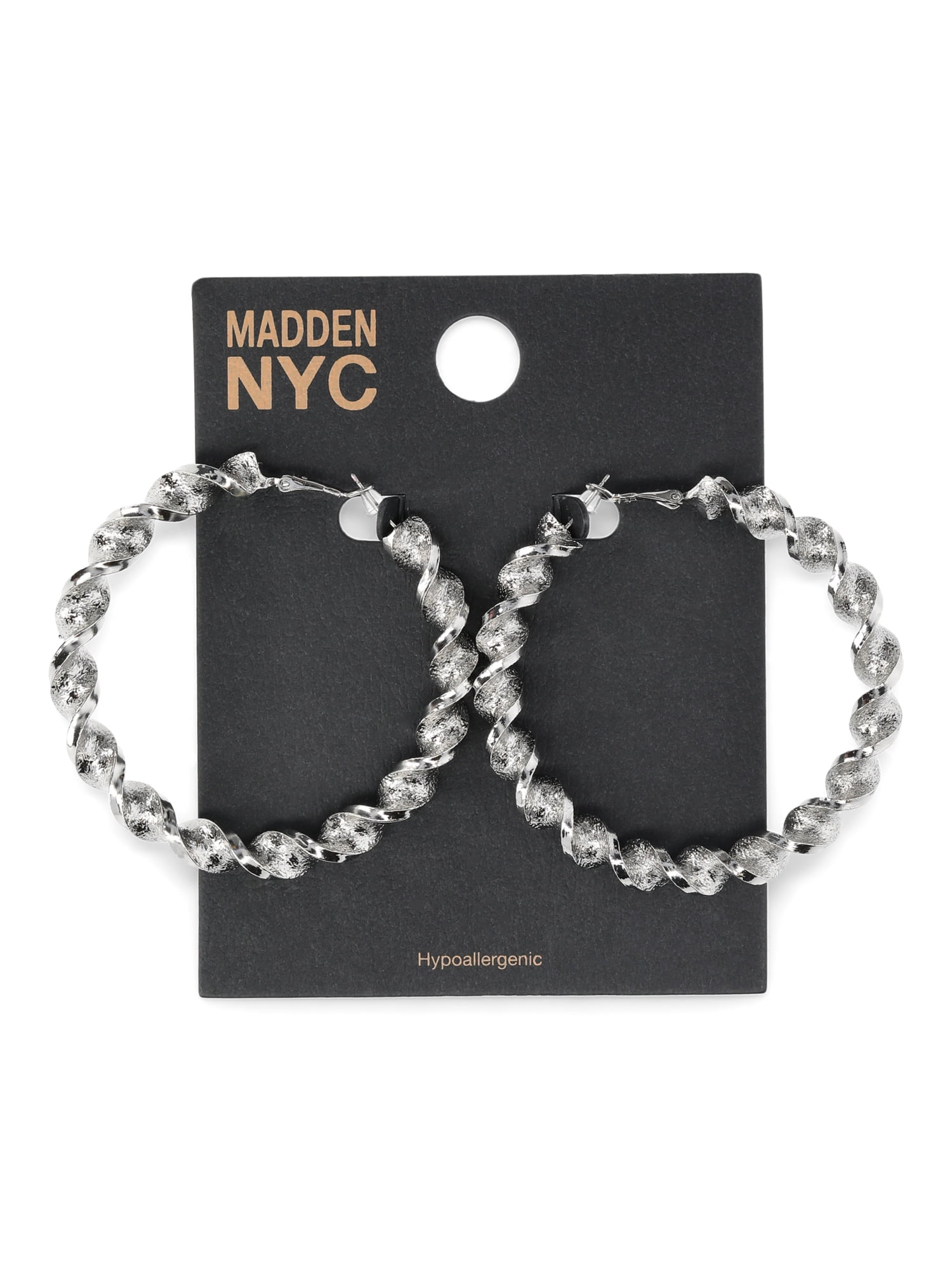 Madden NYC Women's Fashion Rhodium Tone Twist Large Hoop Earrings