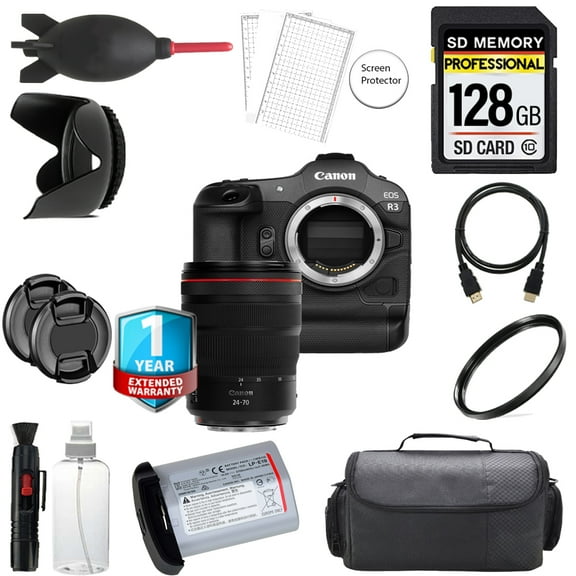 Canon EOS R3 Mirrorless Camera with 24-70mm f/2.8 L IS USM Lens  128GB   Bag  UV Filter- Basic Kit (International Version)
