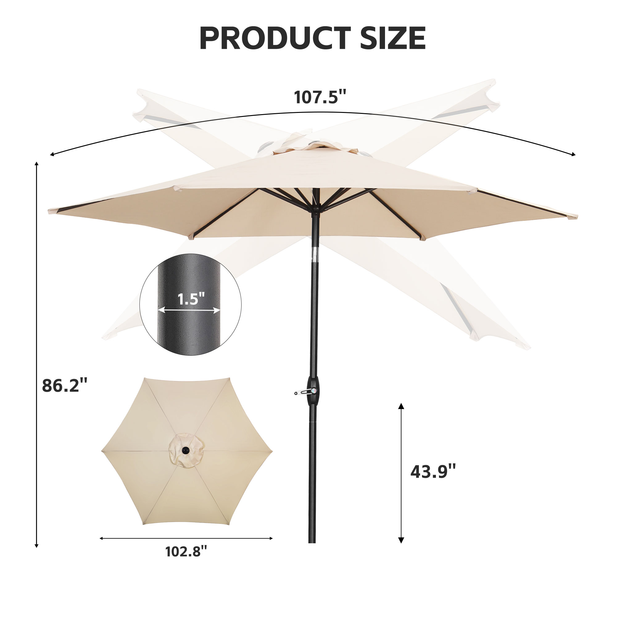 Autlaycil 9ft Patio Umbrella with Tilt and Crank, Beige photo 8