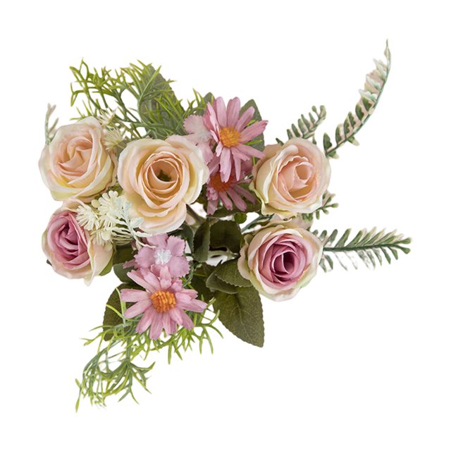 CSChome Artificial Flower Artificial Flower Bunch: Realistic Looking Non fading 5 Forks with 4 Rosebuds Perfect for Wedding Simulation Bouquets and Home Decor