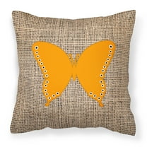 Carolines Treasures BB1036-BL-OR-PW1818 Butterfly Burlap and Orange   Canvas Fabric Decorative Pillow BB1036 18H x18W