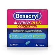 4 Pack Benadryl Allergy Plus Congestion Ultra Tablets, 24 Count each