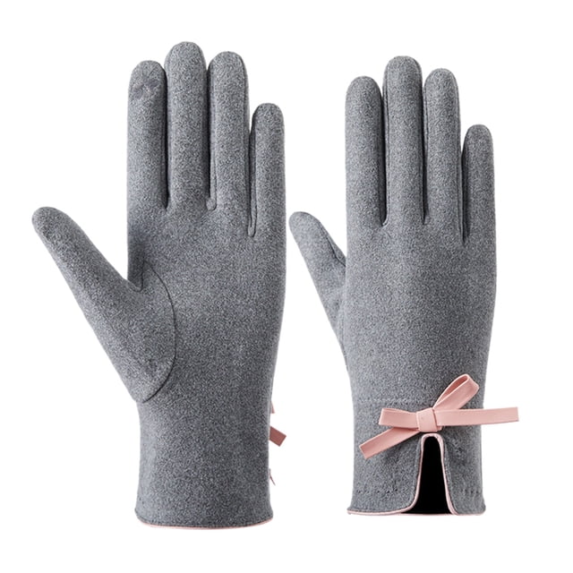 Womens Warm Gloves Outdoor Riding Driving Cute Bow Plus Fleece Touched Screen NonSlip Gloves Unisex