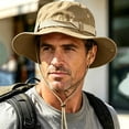 thumbnail image 5 of Bpyeka Men's Vintage Tactical Wide Brim Boonie Hat, Foldable Adjustable Chin Strap Outdoor Hiking Fishing Sun Bucket Hat Free Size, Khaki, 5 of 6