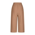 thumbnail image 3 of Bloomae Textured Capri Pants for Women 2025 Casual Summer Cotton Linen Capris Drawstring Elastic High Waist Pants Wide Leg Cropped Trouser with Pockets Coffee L, 3 of 6