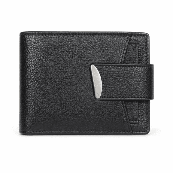 Leather Bifold Wallet for Men with Secure Strap Closure | Slim Card Holder with Cash Compartment & Multiple Card Slots | RFID Blocking Wallet for Travel, Office & Everyday Use