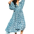 thumbnail image 1 of Gupgi Robe Bohème Ample pour Femmes Florale Col en V Manches Courtes Bouffantes Robe Midi Fluide, 1 of 9