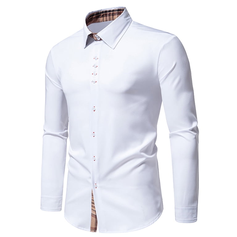 hanes dress shirts Aimik Hanes Men's Long Sleeve Dress Shirt Regular Fit Button Down Shirts with Collar Pin Inner Contrast Color Shirt Stretch Satin/Jacquard Shirt for