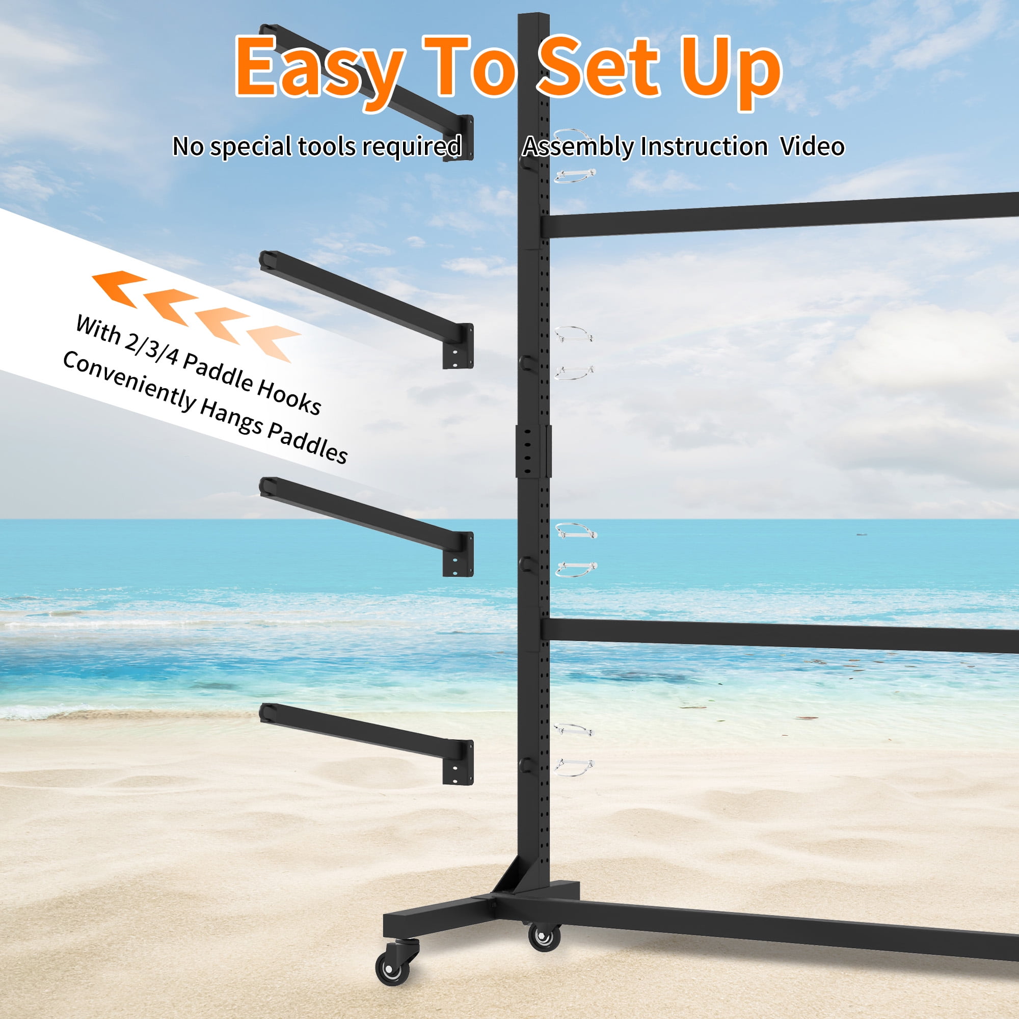 Freestanding Outdoor Kayak Storage Rack Hold 3 Kayaks Heavy Duty Adjustable Stand with Lockable Wheels for Kayak SUP Surfboard Canoe