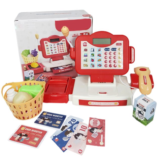 Cash Register Toy Simulated: Cashier Playset Supermarket Checkout Toy with Light