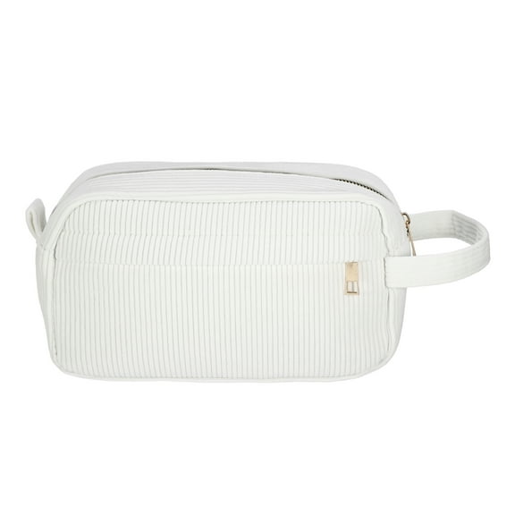 Vocoste Women Portable Solid Color Makeup Bag for Vacation Camping Gym Travel White Corduroy