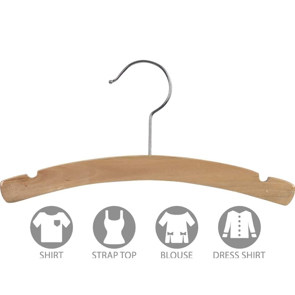 The Great American Hanger Company Rounded Wooden Kids Hanger with Natural Finish, 12 Inch Wood Top Hangers with Chrome Swivel Hook for Childrens