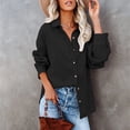 thumbnail image 2 of VISALY Women Button Up Collared Shirts Tunic Tops Loose Fit Tops Work Dressy Casual Basic Shirts Long Sleeve Wrinkle Free Blouse Smocked Shackets Jacket Solid Oversized Boyfriend Blouses Blue L, 2 of 8