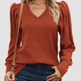 thumbnail image 4 of Women Sweaters Puff Long Sleeve V Neck Shirts Casual Tunic Tops Orange L, 4 of 7