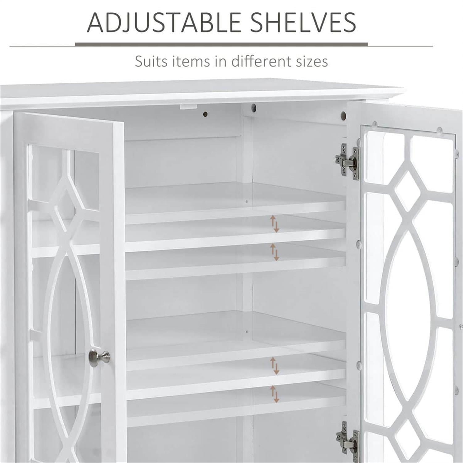 Demi Bonn 31" Sideboard with Double Glass Doors, 2 Shelves, Elevated Base, Modern Display Cabinet for Living Room, White