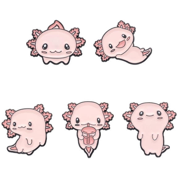 Jiibva 5Pcs Cute Axolotl Brooches Cartoon Animal Pins Alloy Enamel Brooches for Backpacks Clothes Hats Jeans Scarf Accessories