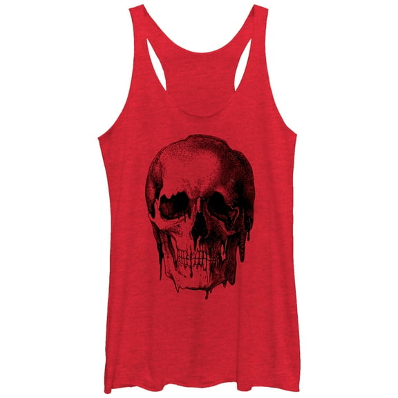 Women's Lost Gods Melting Print Skull  Racerback Tank Top Red Heather Small