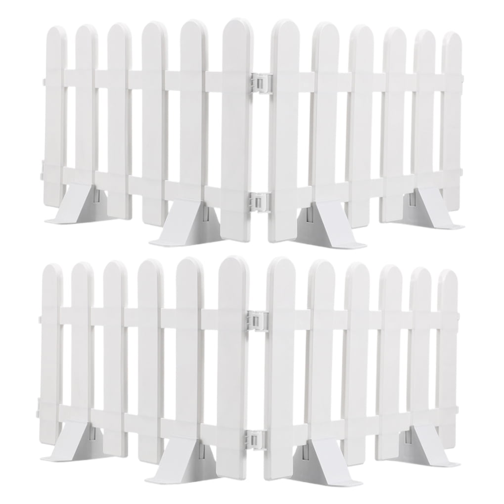 FRCOLOR 4 Pcs Picket Fence Panel White Decorative Fences With Bases Plastic Garden Edging Borders Landscape Path Panel For Garden Patio Yard Pool Walkways