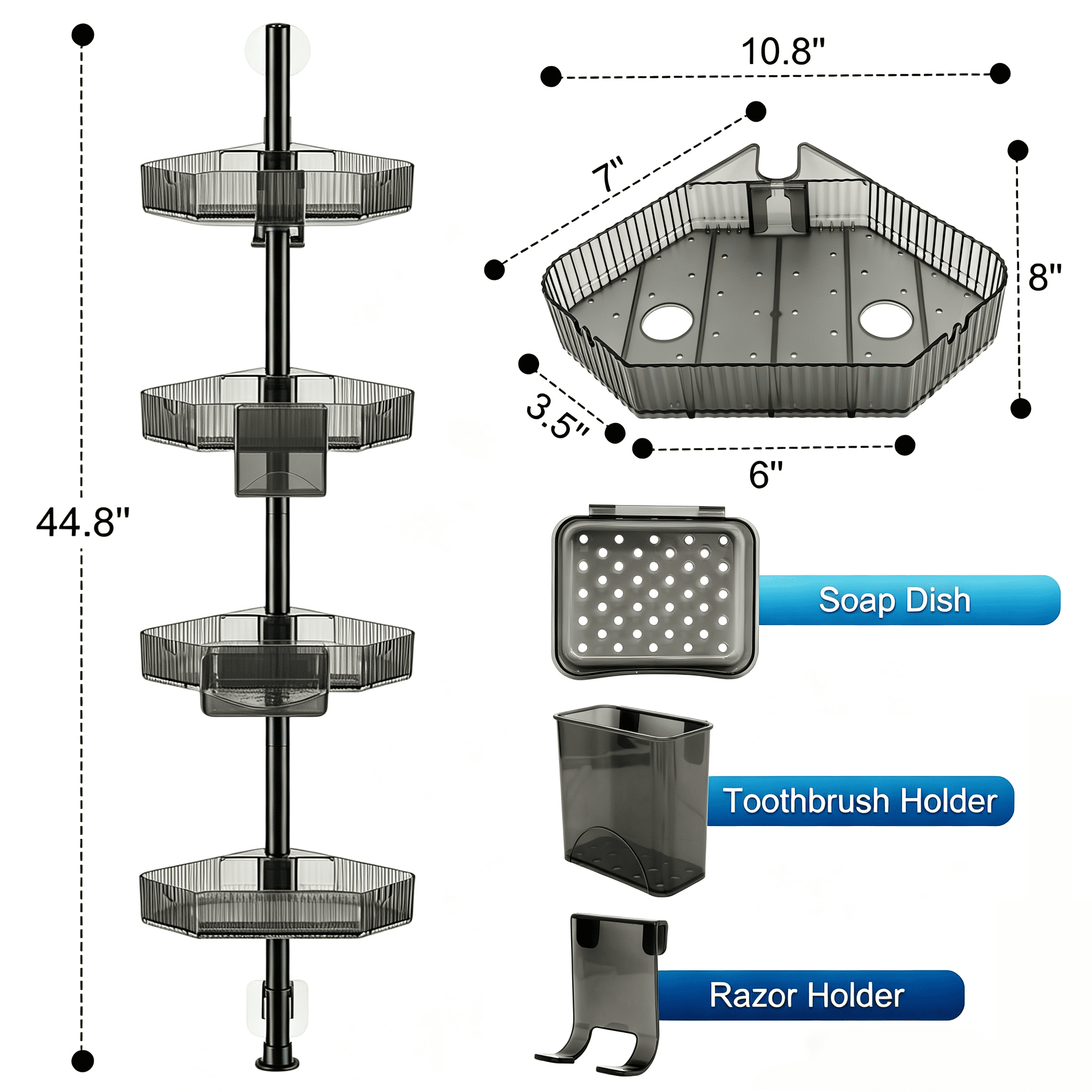 4-Tier Corner Shower Caddy, Bathroom Corner Storage Shelf, Wall Mount Shower Organizer for Shower & Bathtub Corner