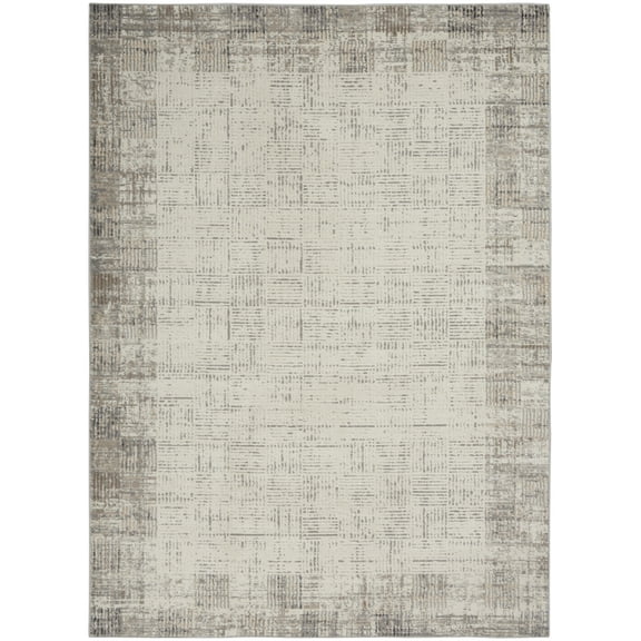 Nourison Elation Distressed Bordered Ivory Grey 5'3" x 7'3" Area Rug, (5' x 7')
