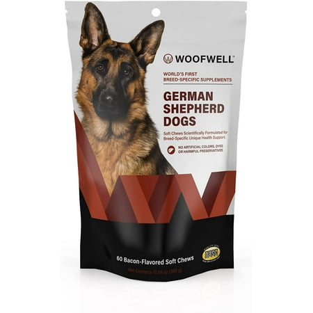 WoofWell German Shepherd Health Support Supplement, Bacon Flavored Soft Chews, 60ct.
