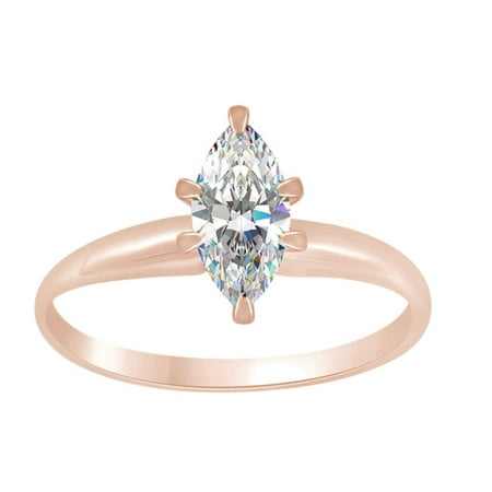 Solid 14kt Yellow Gold Marquise Marquise Shape White Cubic Zirconia Soitaire Engagement Ring In 14k Solid Rose Gold Ring Size-4 ()