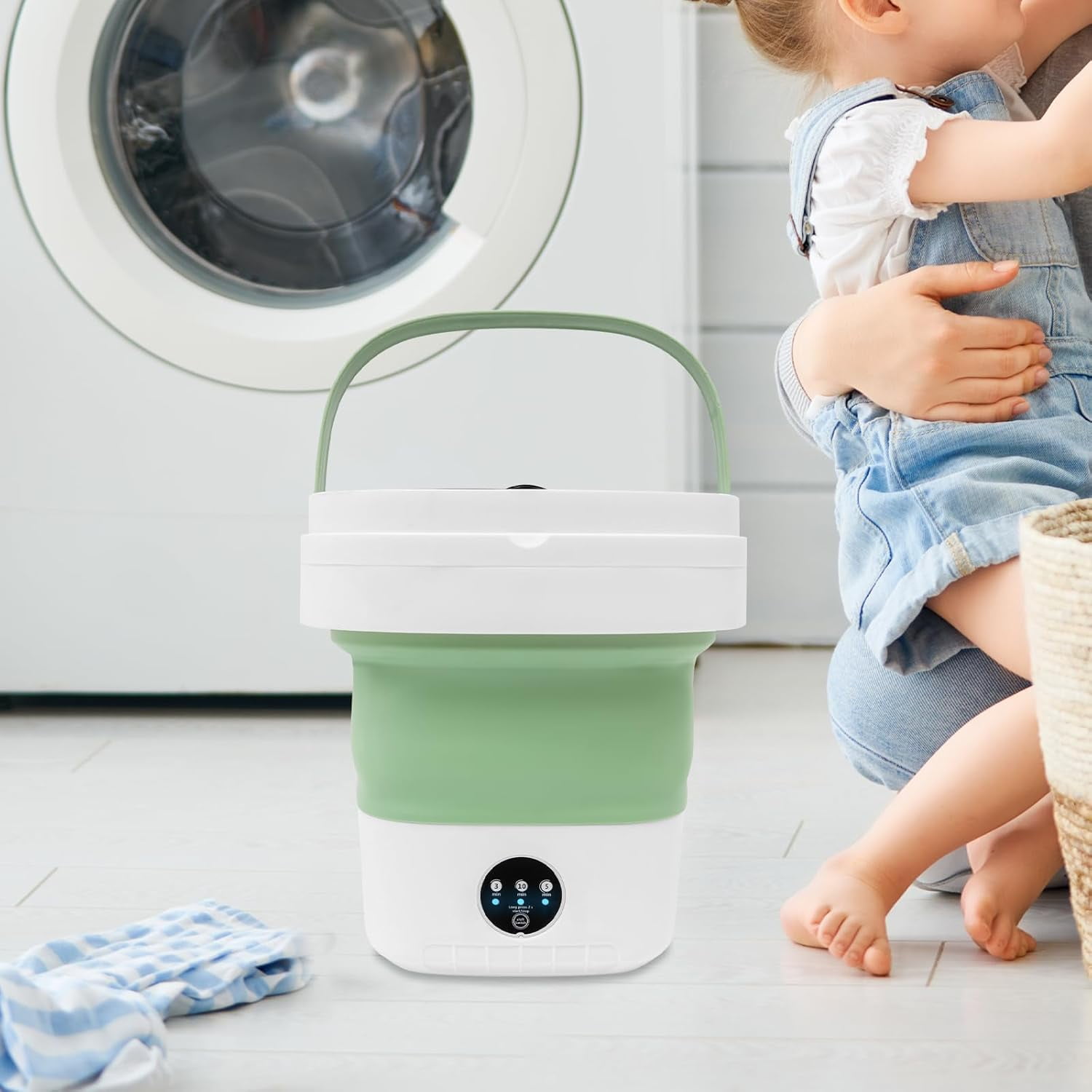 Miumaeov 12L Portable Washing Machine Foldable, Mini Washing Machine with Spin Basket, Travel Washing Machine 3 Modes, Underwear Washing Machine for Apartment Dorm RV, (Green)
