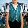 thumbnail image 2 of Boys Girls Sequin Dance Performance Vest, Slim Fit Glitter Sleeveless Waistcoat, Kids Jazz Hop Stage for Music Festival Party Wear(BU3,12-13 Years), 2 of 4
