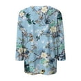 thumbnail image 4 of JULMCOMO Womens Summer Tops 3/4 Length Sleeve Summer Round Neck T Shirts Casual Comfy Three Quarter Sleeve Floral Print Tshirts Loose Trendy Summer Tunics Blue 3XL, 4 of 5