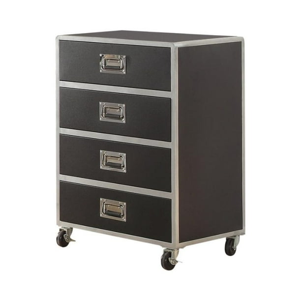 4Drawer Chest with Casters, Black and Silver