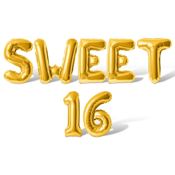 Letter and Number Balloons - SWEET 16 16" Inch Alphabet Letters Foil Mylar Balloon 16th Birthday Party Banner (Gold)