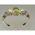 thumbnail image 3 of LBG British Made 10k White Gold Natural Peridot & Cultured Pearl Womens Trilogy Ring - 33 size options - Sizes 4 to 12 Available, 3 of 7