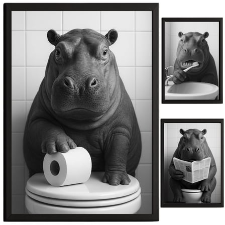 TheNameStore Hippo Bathroom Decor 8.5 x 11 Photography Art Prints Set of 3