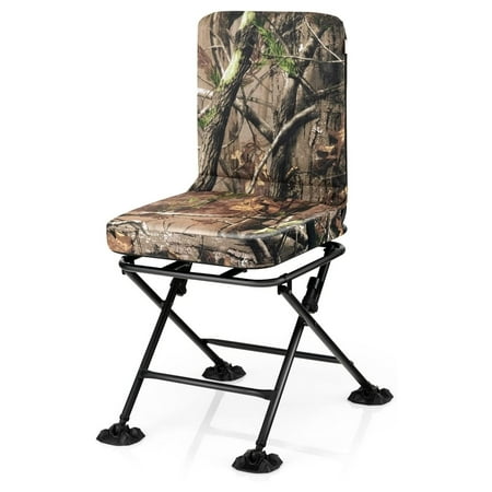 Hunting Chair 360° Swivel Silent Hunting Chair W/Padded Cushion & Adjustable Foot Pads Heavy Duty Camo Hunting Seat Hunting Chairs for Blinds Camping & Fishing 330 LBS Capacity