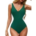 thumbnail image 2 of Dsseng Women‘S High Cut Deep V Contrast Color Strap Net Yarn One-Piece Swimsuit Intummy Swimsuit, 2 of 6