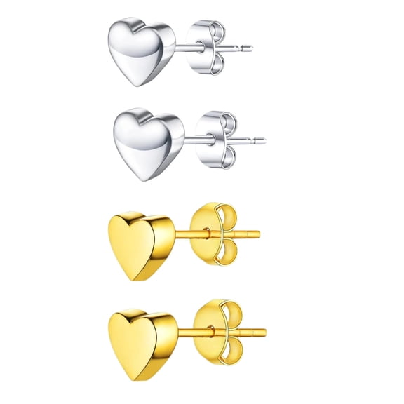925 Sterling Silver Heart Stud Earrings for Women, Hypoallergenic Daily Wear Earrings, 14K Gold Plated Small Heart Jewelry Gift(2Pairs)
