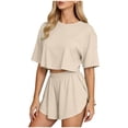 thumbnail image 2 of jobturf Casual Two Piece Sets for Women Short Sleeve Crop Top and High Waist Split Hem Shorts Set Summer Tracksuit Matching Outfits S-XL, 2 of 5
