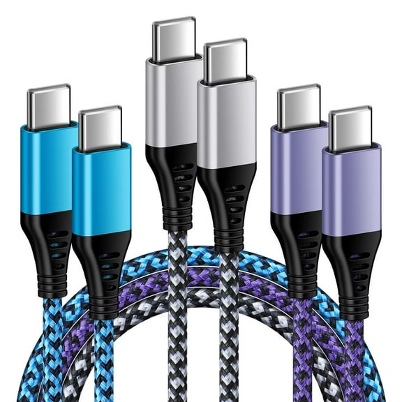 USB C Cables,USB C to USB C Cable 6ft 3 Pack FiveBox PD Android Fast Charging Cord USB C to Type C Charger Cables for Samsung(Blue Purple White)
