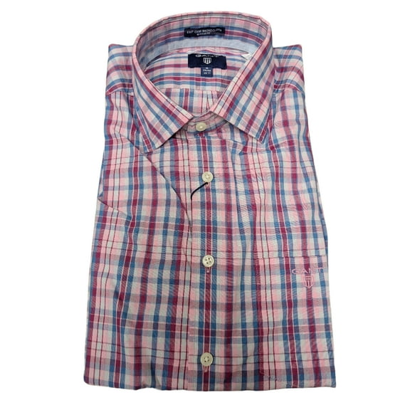GANT Light Blue Easy Care Broadcloth Plaid Button Down Shirt 342836 Size M