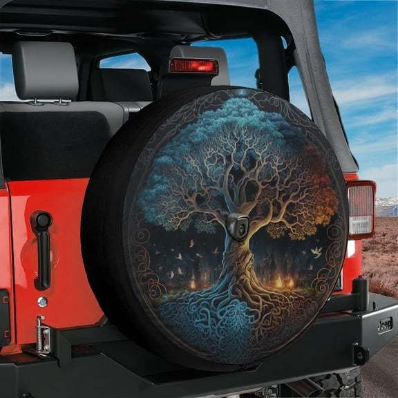 Norse Tree of Life Spare Tire Cover With Backup Camera Hole Option