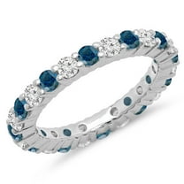 1.00 Carat (ctw) 18K White Gold Round Blue & White Diamond Ladies Eternity Wedding Anniversary Stackable Ring Band
