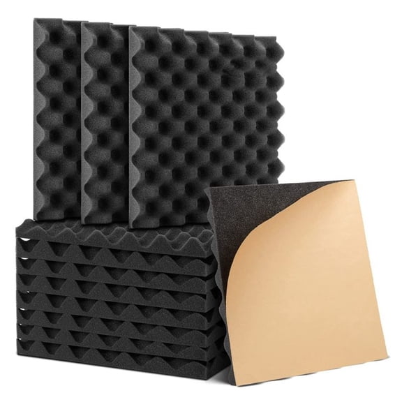 12 Pack Self-Adhesive Sound Proof Foam Panels, High Density Soundproof Wall Panels Egg Crate - 1x12x12In