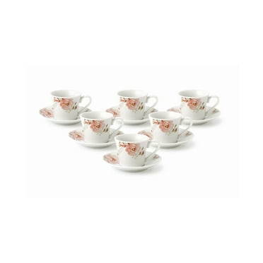 Lorren Home Trends 2 oz.Porcelain Espresso Set-6 Pink Floral and Butterfly Design