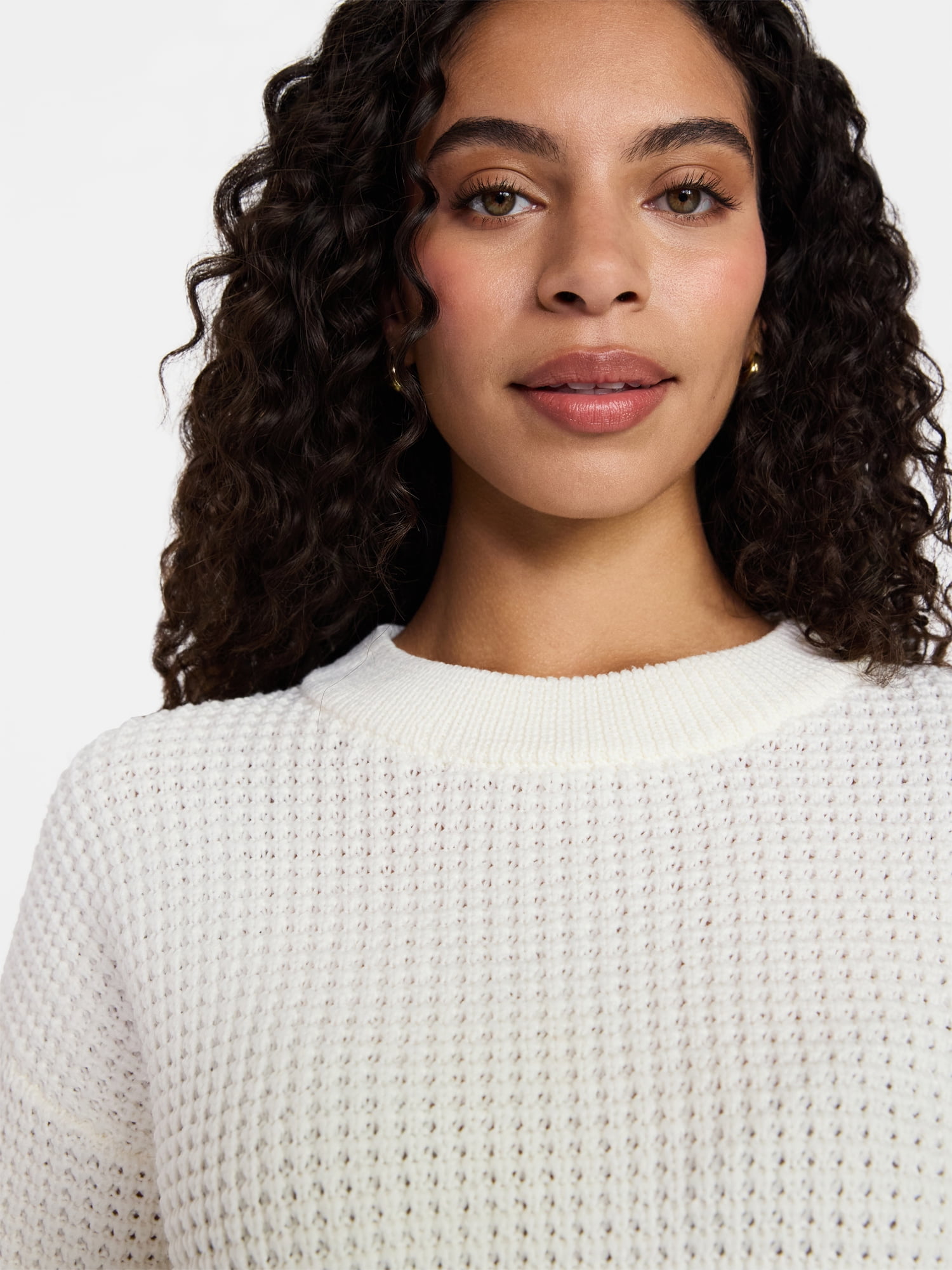 Time and Tru Women's Waffle Stitch Sweater with Long Sleeves, Sizes XS-XXXL