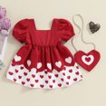 thumbnail image 2 of Bagilaanoe Toddler Baby Girl Valentine's Day Dress Heart Print Short Sleeve A-line Dresses Crossbody Bag 3M 6M 12M 18M 24M 3T Kids Casual Swing Sundress, 2 of 5