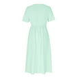 thumbnail image 5 of Meichang Women Casual Dresses V Neck Short Sleeve Eyelet Midi Dresses with Tie Knot on Chest Solid Pleated Dresses Flowy A-Line Dresses with Pockets Mint Green S, 5 of 7