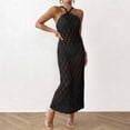 thumbnail image 5 of zaveiop Women's Crochet Backless Halter Cover up Dress Self Tied Sheer Knitted Bikini Coverups (Black, M), 5 of 7