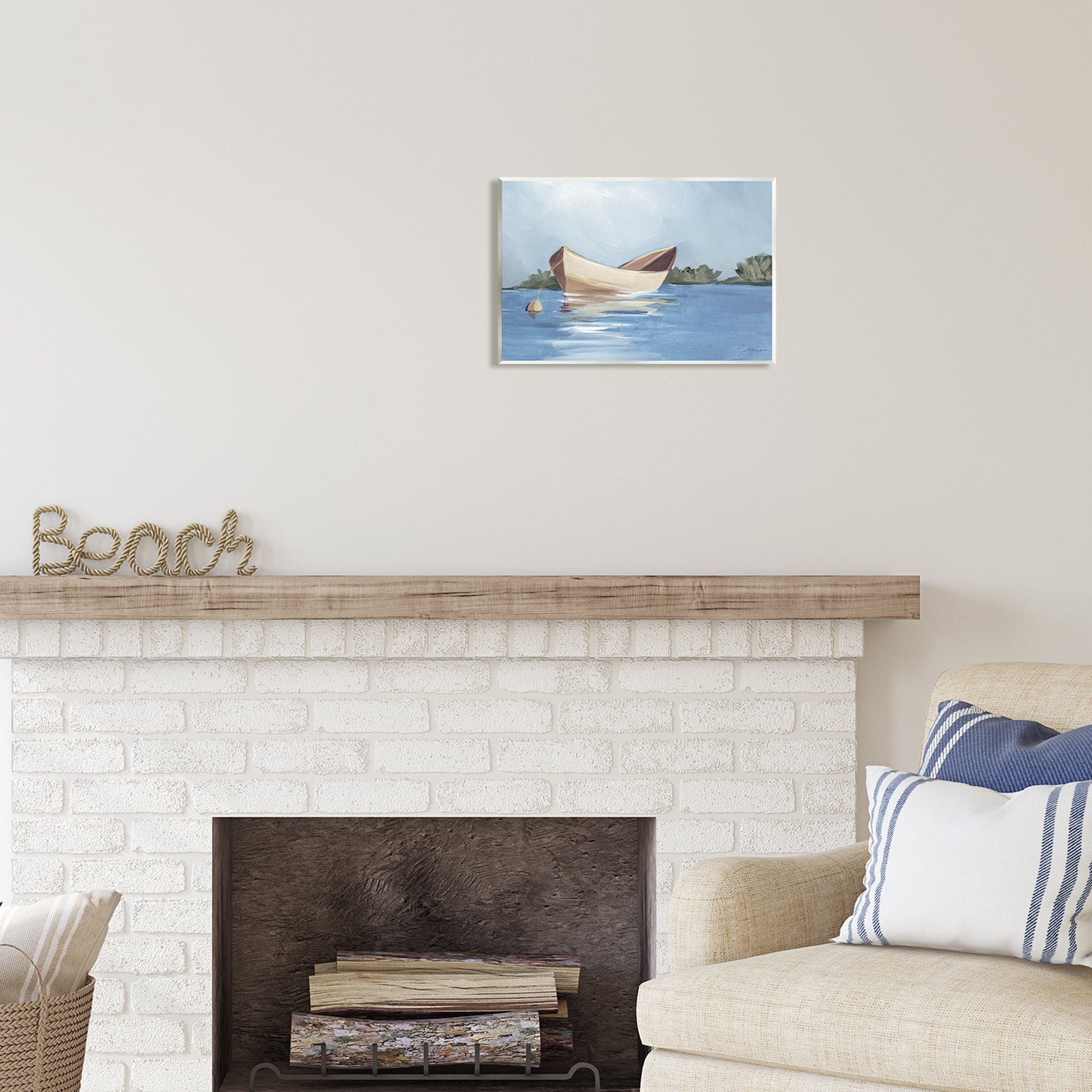 Stupell Industries Boat Floating on Lake Transportation Painting Unframed Art Print Wall Art, 15 x 10