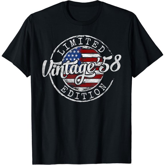 Vintage 1958 Flag Stamp 66th Birthday Gifts 66 Year Old T-Shirt men and women can wear, black, white, gifts