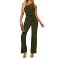 thumbnail image 6 of BKQCNKM Jumpsuits For Women Women'S Solid Color One Shoulder Asymmetrical Sleeveless Hollow Jumpsuit Rompers For Women Women'S Pants Army Green XL, 6 of 8